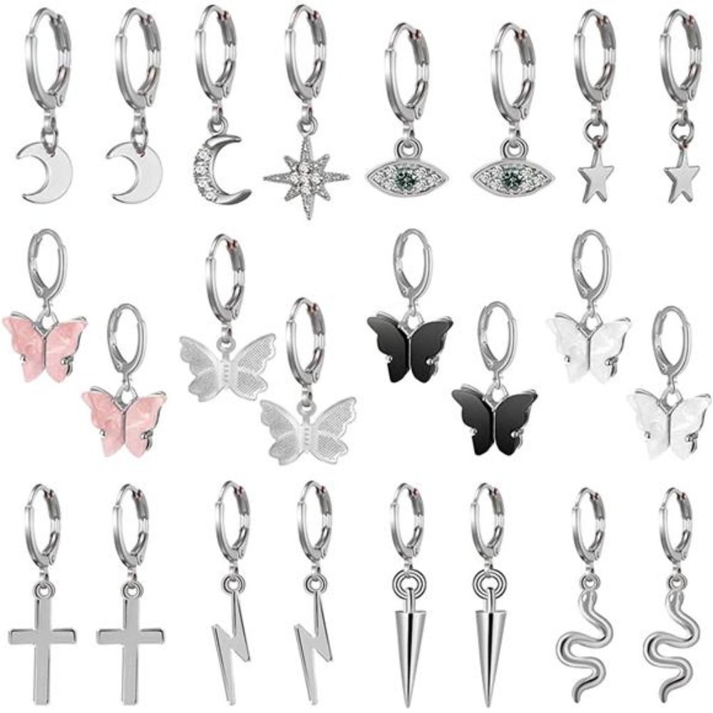 Small Butterfly Star Hoop Earrings Set for Women Girls Mini Huggie Hoop Earrings
